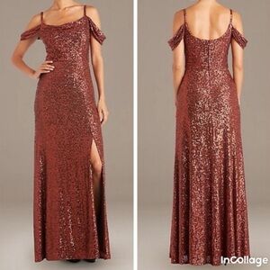 NWT Nightway Bronze Sequin Maxi Dress